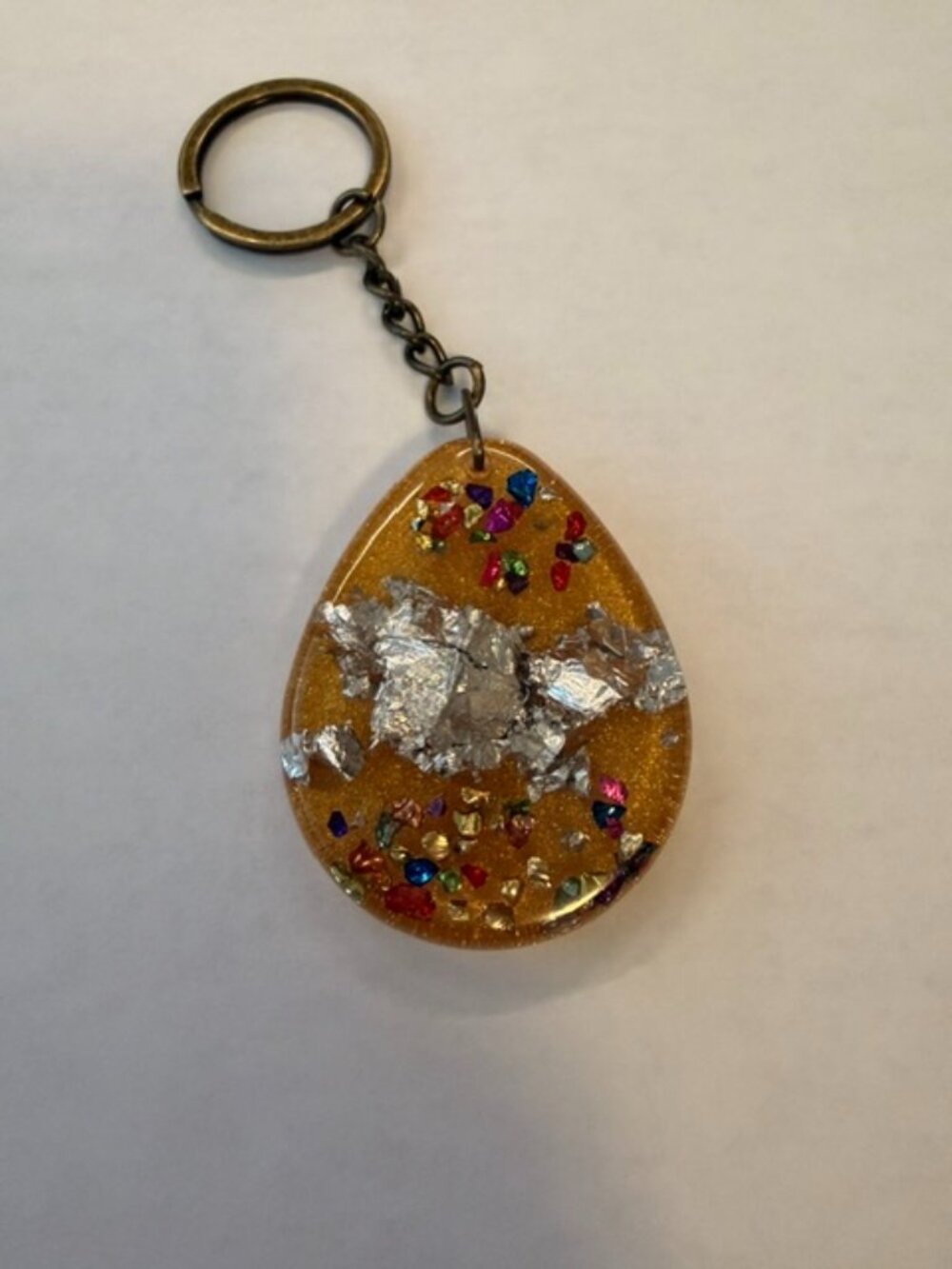 Handmade Gold Shimmer & Silver Leaf Teardrop Resin Keychain